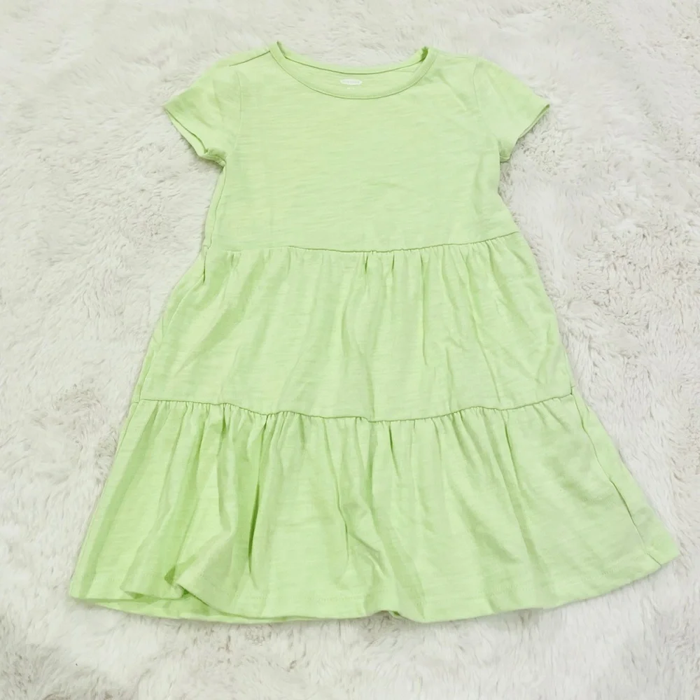 Old Navy Short-Sleeve Tiered Slub-Knit Dress in Pale Citron Girl’s Size XS/5